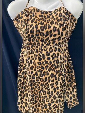 Zara Leopard Print Mini Dress Spaghetti Strap Side Slit Size M